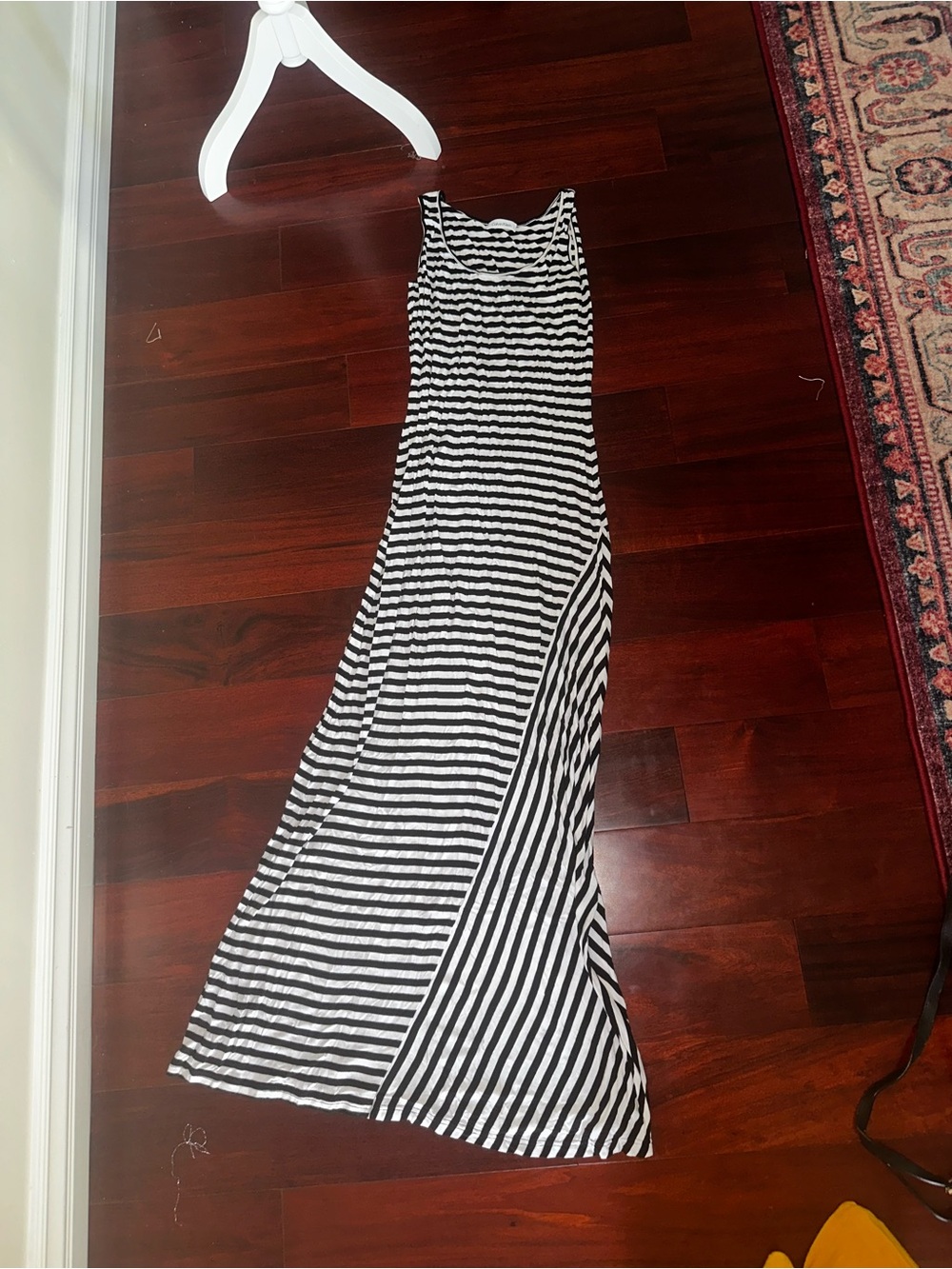 Calvin Klein Black and White Striped Sleeveless Maxi Dress